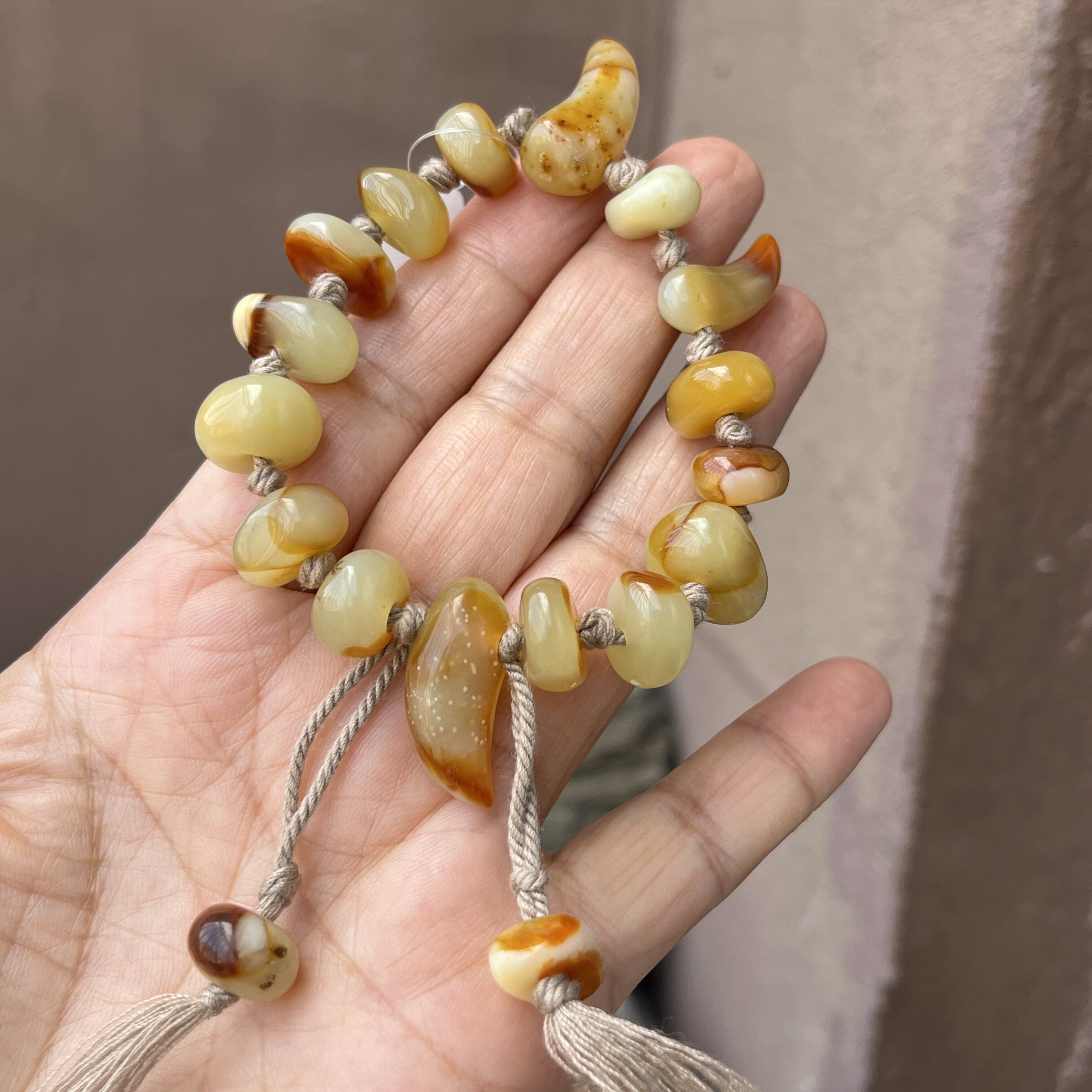 岫玉手串玉石王料花玉狼牙随形手绳随型珠手链文艺风玉石手饰福利