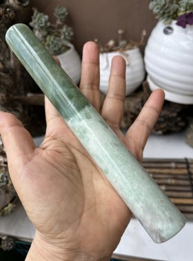 岫玉擀面杖甲翠料意境摆件包饺子工具玉石厨房用具随机选发