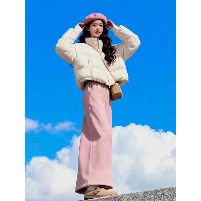 粉色毛呢长裤搭配奶白色面包棉服棉衣外套女学生时尚百搭两件套装,女装/女士精品,时尚套装,淘宝优惠券,粉丝福利购,淘宝优惠卷