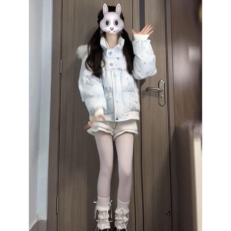 高级感满印小雪人耳朵毛领连帽棉服面包服女冬季宽松加厚保暖外套,女装/女士精品,棉衣/棉服,淘宝优惠券,粉丝福利购,淘宝优惠卷