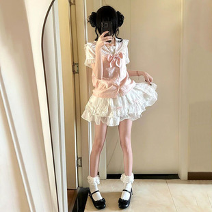 上衣女搭配蛋糕半身裙两件套装 甜美可爱少女海军领蝴蝶结短袖