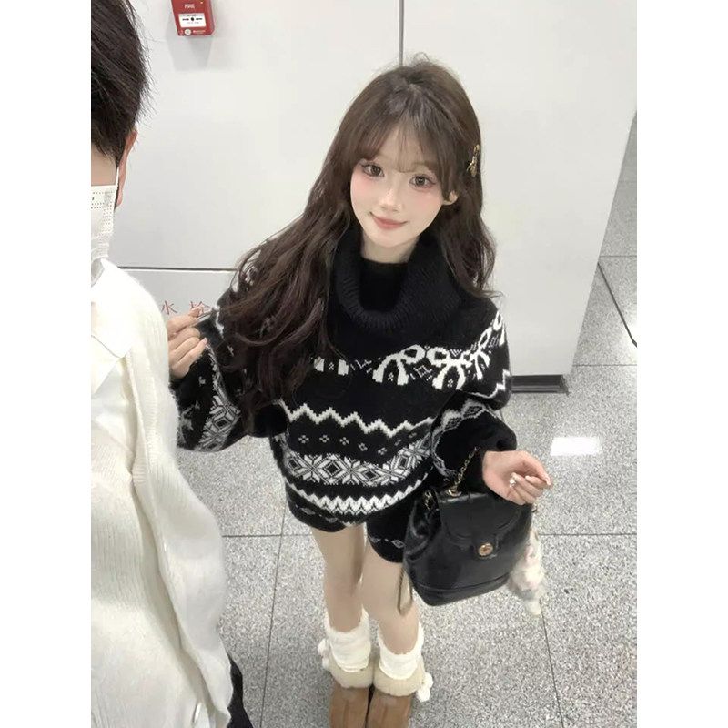 2025费尔岛毛衣套装女冬季复古提花高领针织上衣短裤两件套巨好看,女装/女士精品,时尚套装,淘宝优惠券,粉丝福利购,淘宝优惠卷