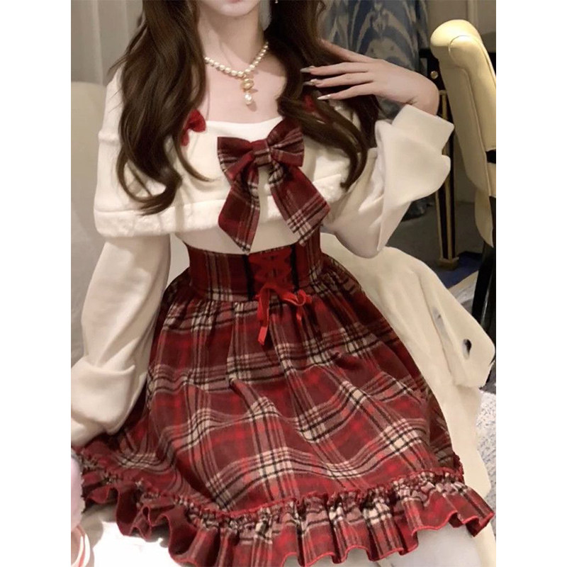 韩式甜妹温柔可爱风女学生蝴蝶结格纹连衣裙收腰修身氛围感设计,女装/女士精品,连衣裙,淘宝优惠券,粉丝福利购,淘宝优惠卷