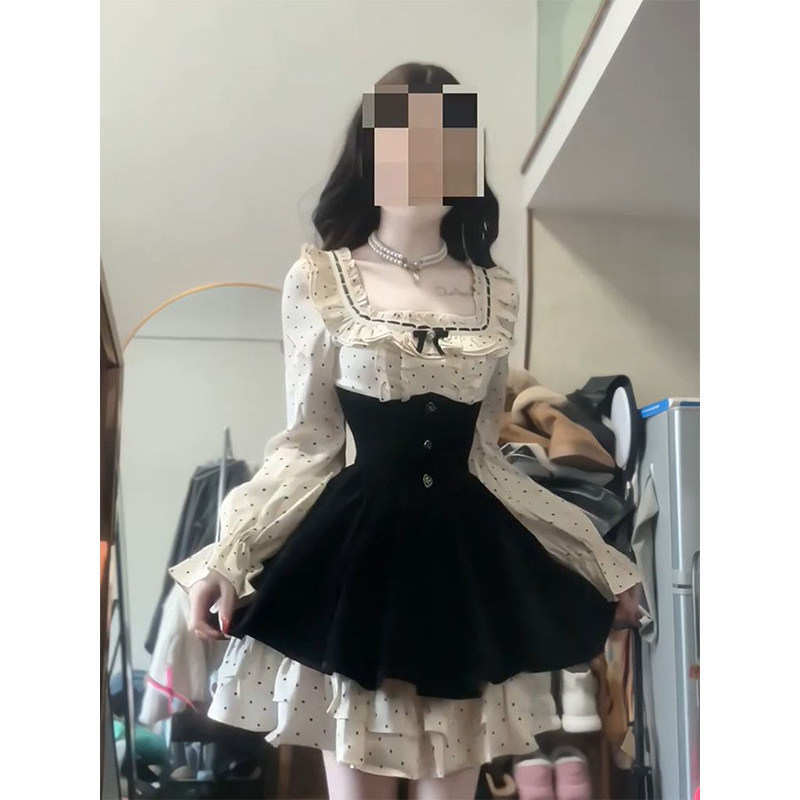 小众甜妹时尚学院风波点拼接高腰连衣裙显瘦修身氛围感女学生设计,女装/女士精品,连衣裙,淘宝优惠券,粉丝福利购,淘宝优惠卷