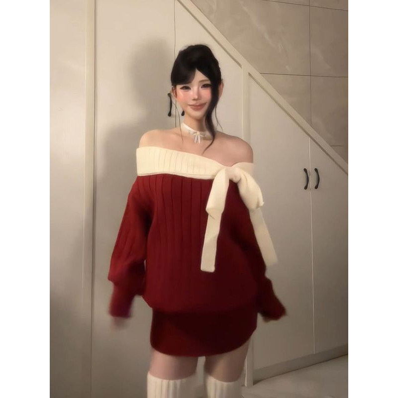 冬季设计感显瘦毛衣短裙