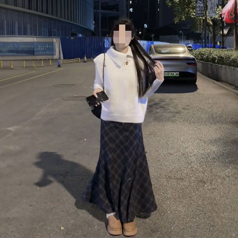 小众复古时尚甜酷风女学生穿搭一整套高腰半身裙+翻领马甲+打底衫,女装/女士精品,时尚套装,淘宝优惠券,粉丝福利购,淘宝优惠卷