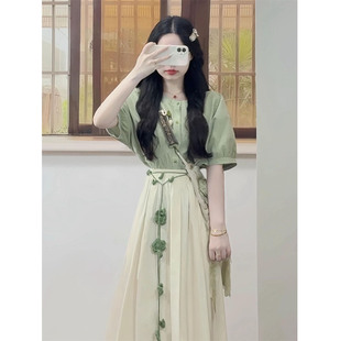 宽松高腰半身裙两件套装 休闲慵懒风休闲短袖 百搭不规则绿色衬衫