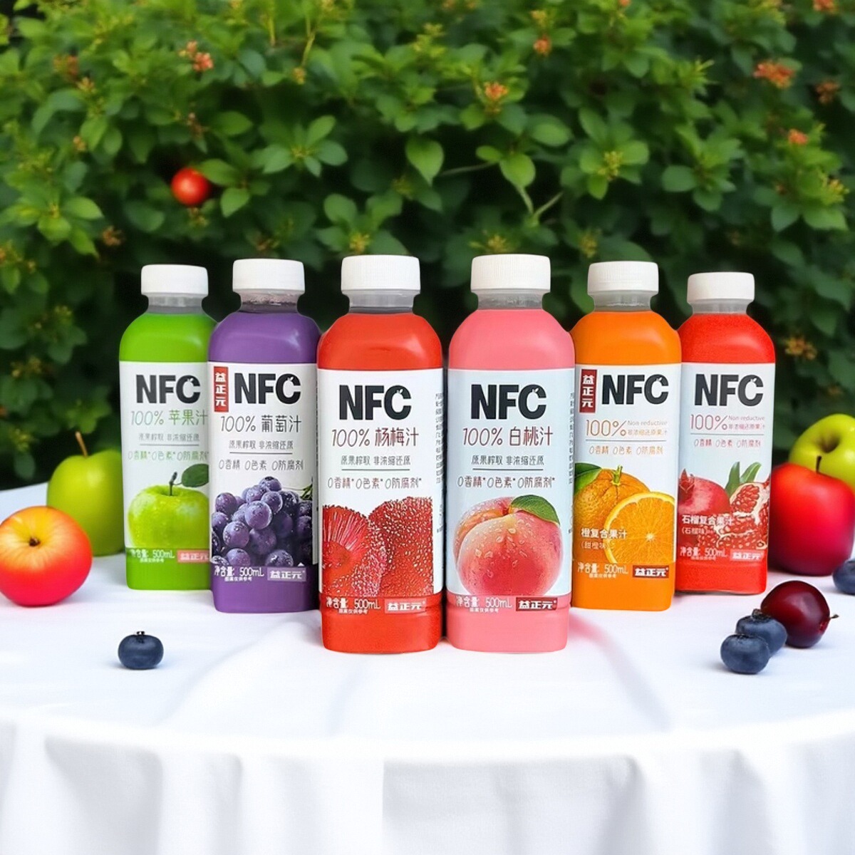 益正元NFC100% 白桃葡萄杨梅苹果甜橙石榴汁 原果榨取500ml*15瓶