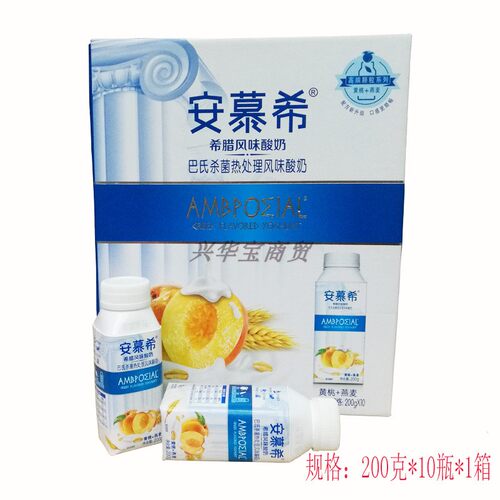 伊利颗粒黄桃燕麦酸牛奶安幕希希腊风味全脂酸奶10瓶整箱礼盒 - 封面