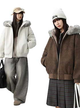 MANRESHOW 毛领连帽加绒外套可拆卸毛领