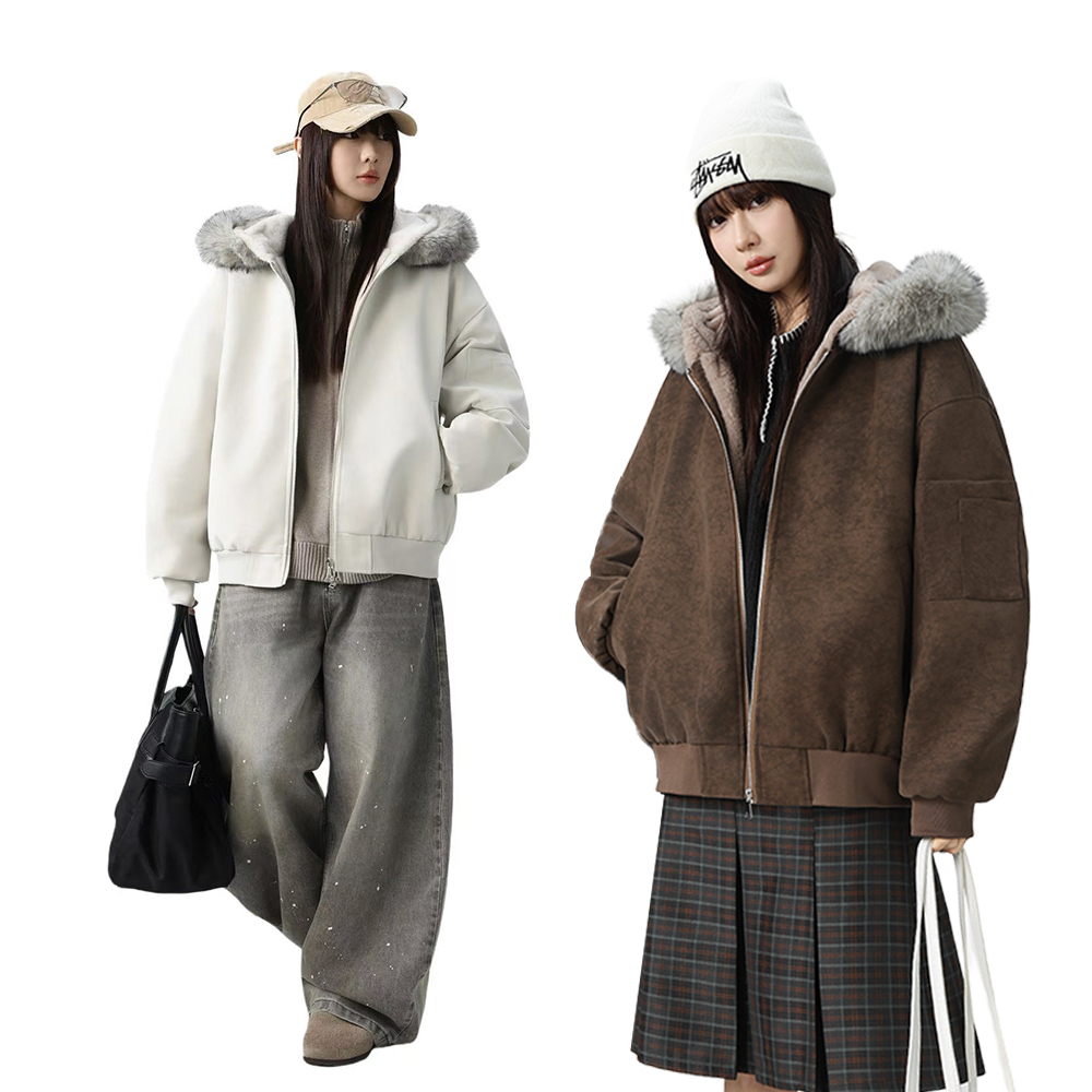 【小乐专享】MANRESHOW 毛领连帽加绒外套可拆卸毛领