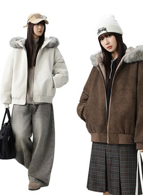 【小乐专享】MANRESHOW 毛领连帽加绒外套可拆卸毛领