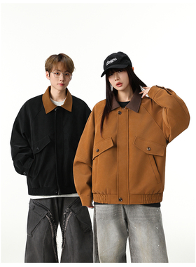 MANRESHOW 翻领拼色夹克外套