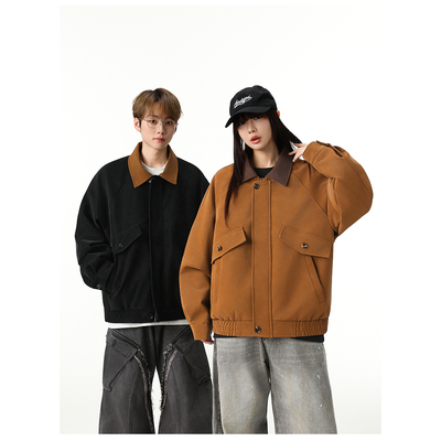 MANRESHOW 翻领拼色夹克外套