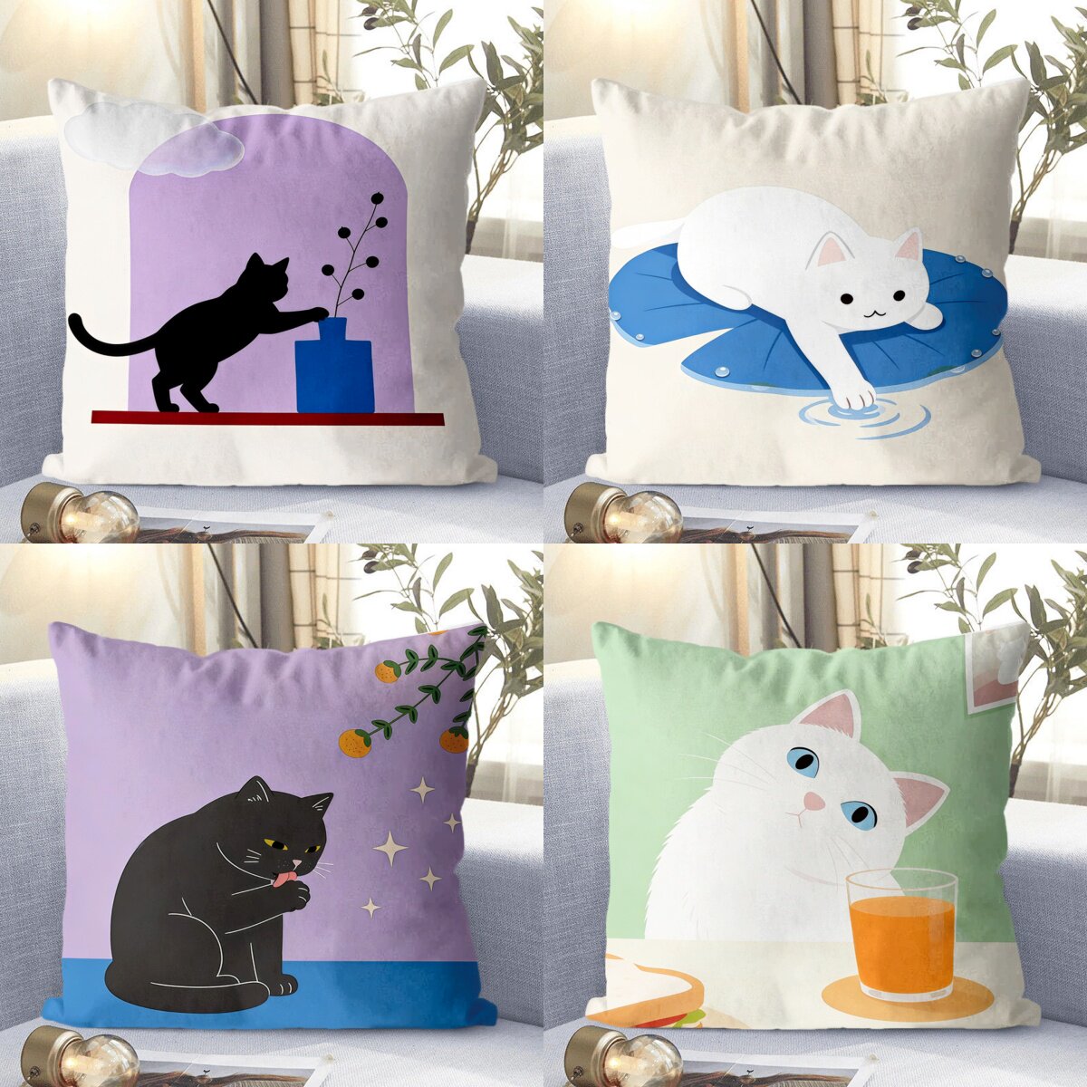 猫猫可爱动物图案抱枕客厅沙发床头车载靠垫含枕套可拆洗靠枕