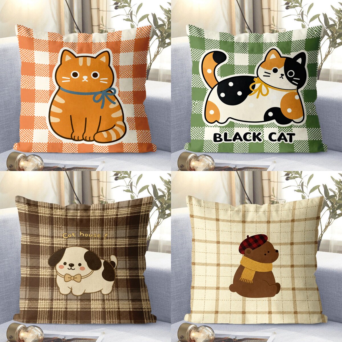 可爱猫咪卡通沙发办公室靠背午休客厅卧室汽车枕套靠枕床头抱枕