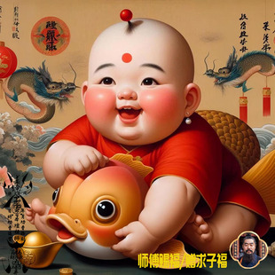 鱼跃龙门送财童子新春爆款3D防水室内仿真门窗入户玄关装饰年画