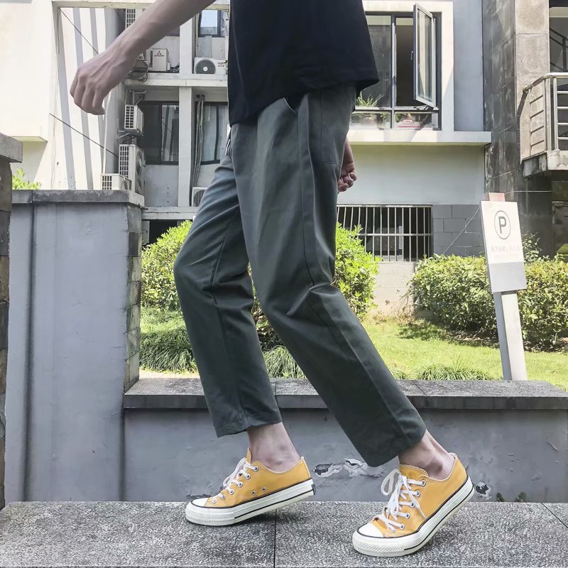 25.97元包邮夏季ulzzang裤子男直筒薄款宽松男生原宿风纯色学生ins九分休闲裤