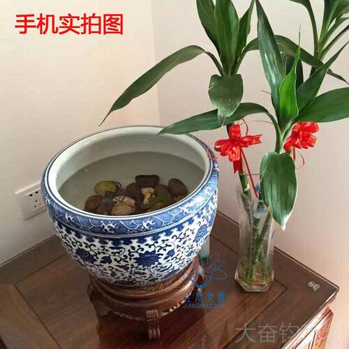 正品包邮 青花枝缠莲碗陶瓷缸 莲花盆陶瓷缸 陶瓷盆鱼缸 陶瓷花书