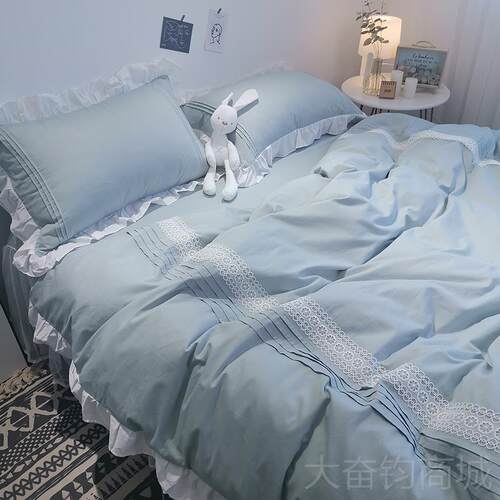 正品诗妮公主风纯棉床上件套四ins风网红韩版少女心全被套卡床裙1