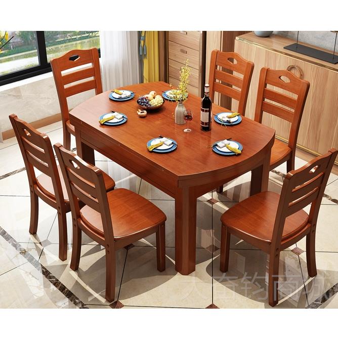 正品用代简约 实木变1圆餐桌家小户型长方现形饭桌子可伸缩折叠0