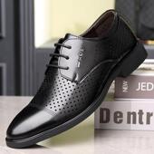 皮鞋 正装 男真皮夏季 黑色软底闲韩休商务男士 镂空透增气内高 版 正品