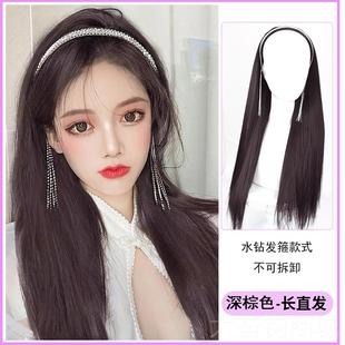 正品美宿自女长发卷钻发箍假发一体可拆卸然水流苏时尚仿真人全发