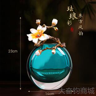 正品 饰 轻琉璃花瓶摆件奢高级感玻客厅玄关电酒柜高档家居乔璃迁装