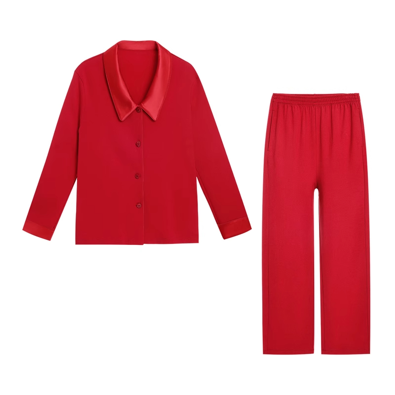 爱慕高端女士纯棉睡衣2025春红色本命年结婚长袖家居套装AM46A081