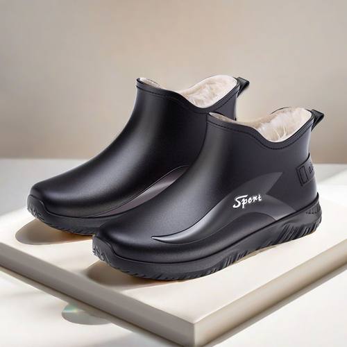 低帮雨鞋男款短筒夏天防滑防水厨师工作水靴加绒工地耐磨胶鞋轻便