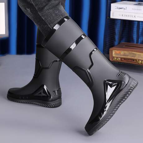 Thickened High-Top Size 50 Men's Durable Fashionable Rain Boots, Men's Water Shoes, Non-Slip, Waterproof, Warm Rain Boots, Long Boots for Fishing