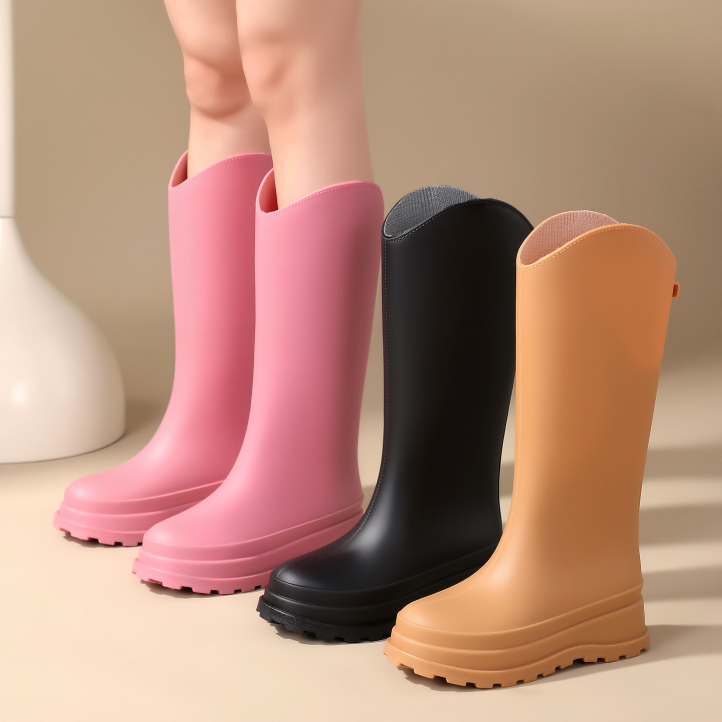雨林旅游百搭时尚长筒雨鞋女外穿防水防滑雨靴厚底高筒水鞋轻便