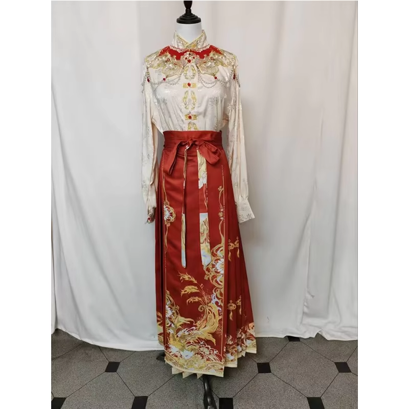 新中式汉服敬酒服订婚礼裙婚服红色马面裙2023国潮秋半身裙女套装