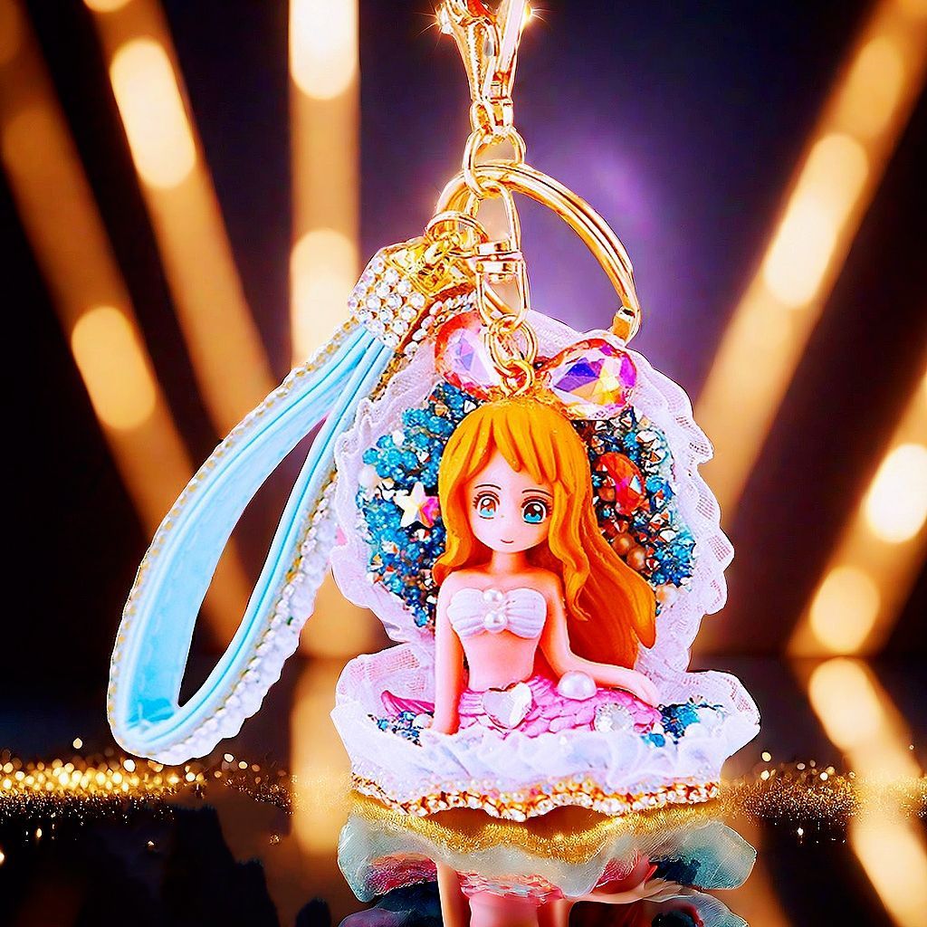 镶钻卡通美人鱼汽车钥匙扣可爱女包挂件兔公仔钥匙链圈娃娃机礼品
