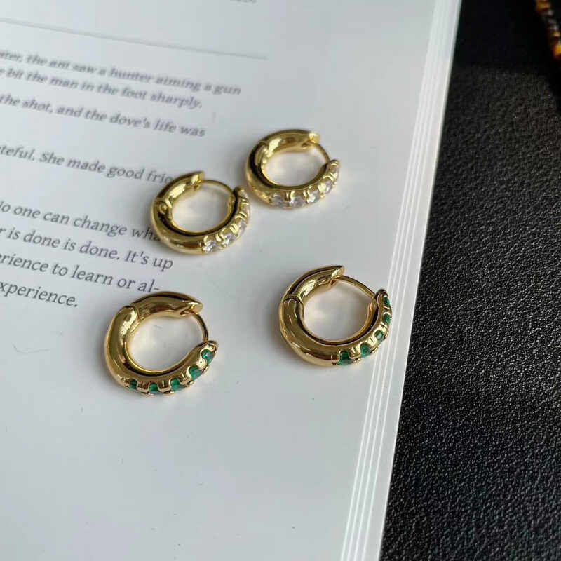 日韩百搭几何锆石微镶耳扣黄铜电镀18k真金高级感女简约耳环耳饰