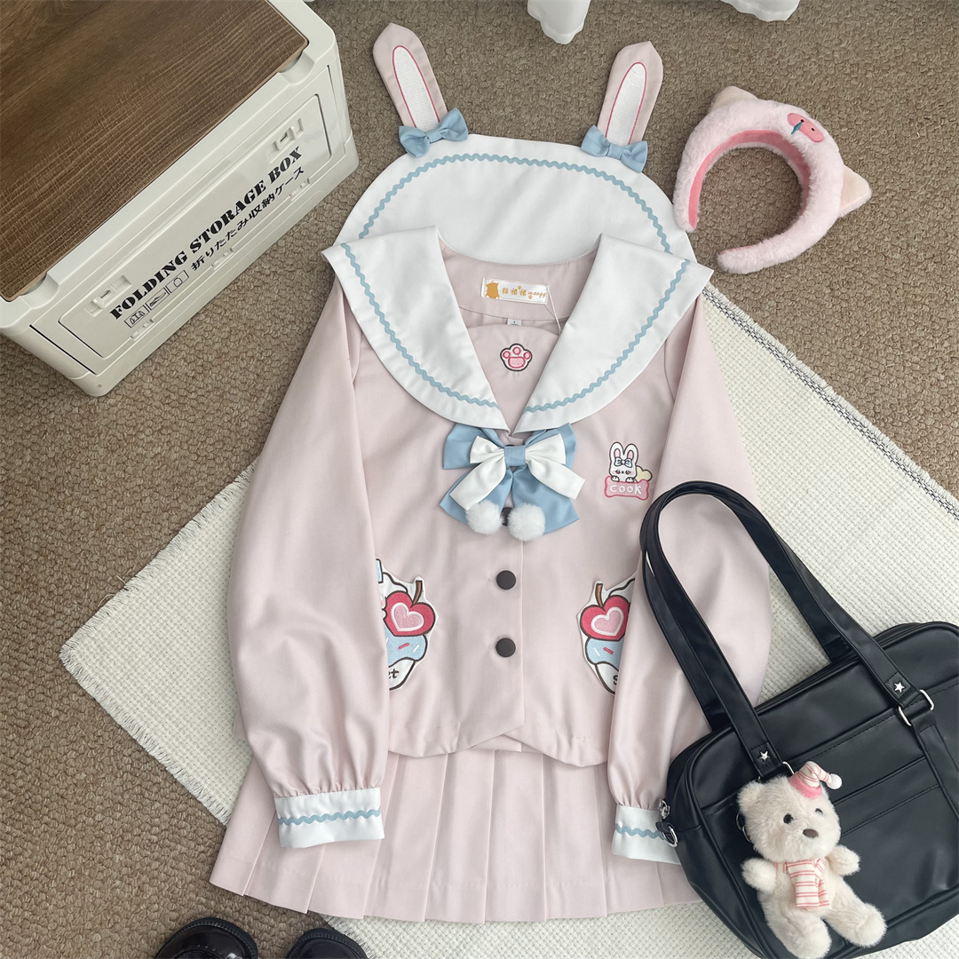 【糯糯布丁】猫裙裙原创jk甜美软萌幼稚园水手服短裙可爱短裙套装