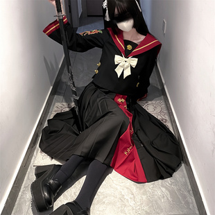 【凤玲皇权】猫裙裙原创日系正版学院风暗黑新年款红色水手服套装