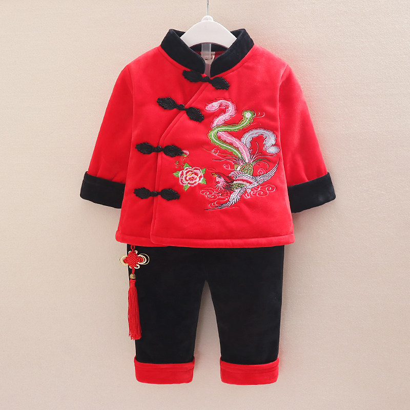 女宝宝唐装婴幼儿抓周小女孩新年衣服1-2-3-4岁女童冬装棉衣套装