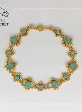 国外设计款蓝色重工手作施华洛水钻珍珠镀金日本米珠手链