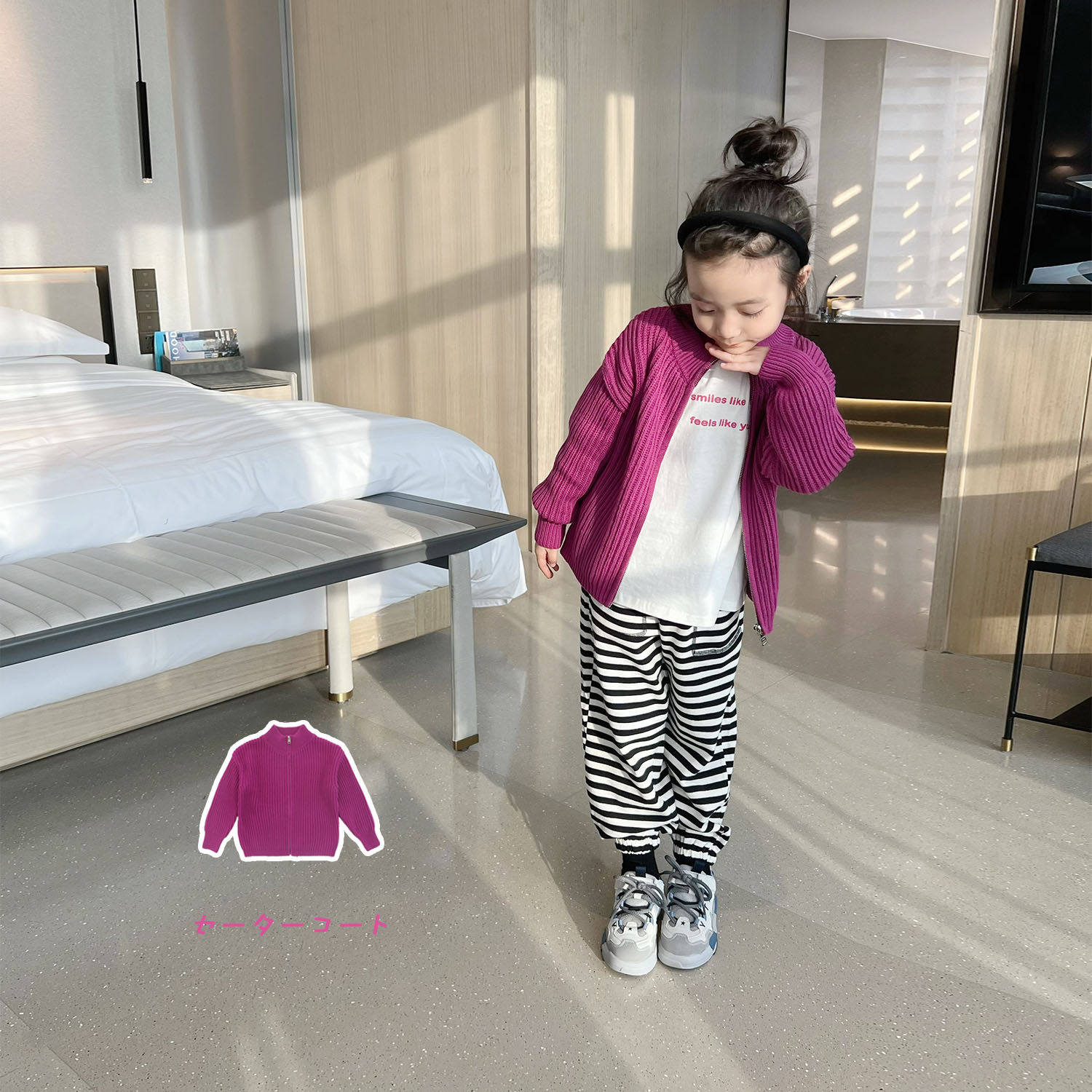 Sun 童品 | 女童长袖毛衣冬装加厚儿童日系圆领梅子色针织衫