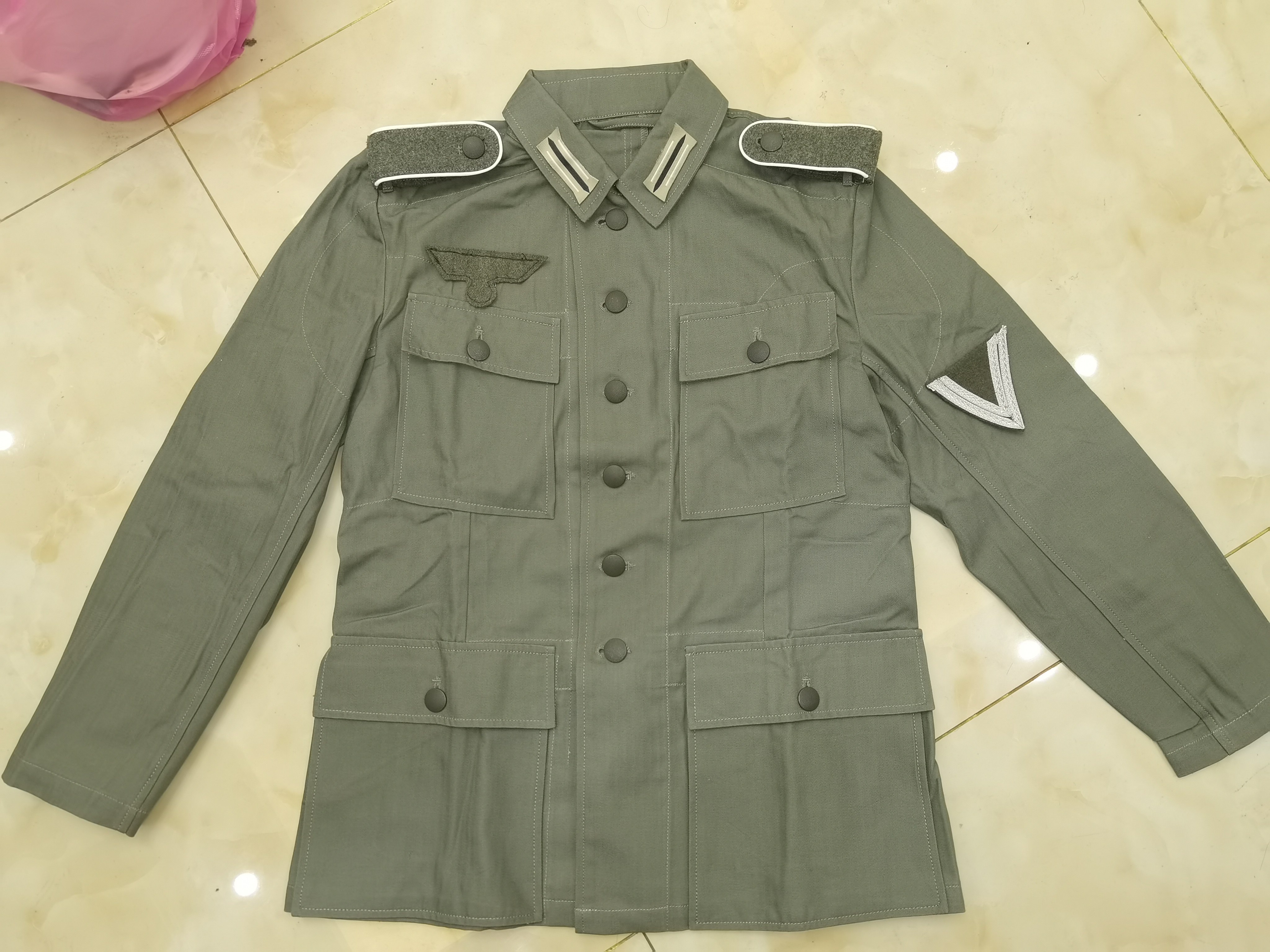 德国国防君一等兵hbt m43人字纹棉布原野灰野战常服上衣