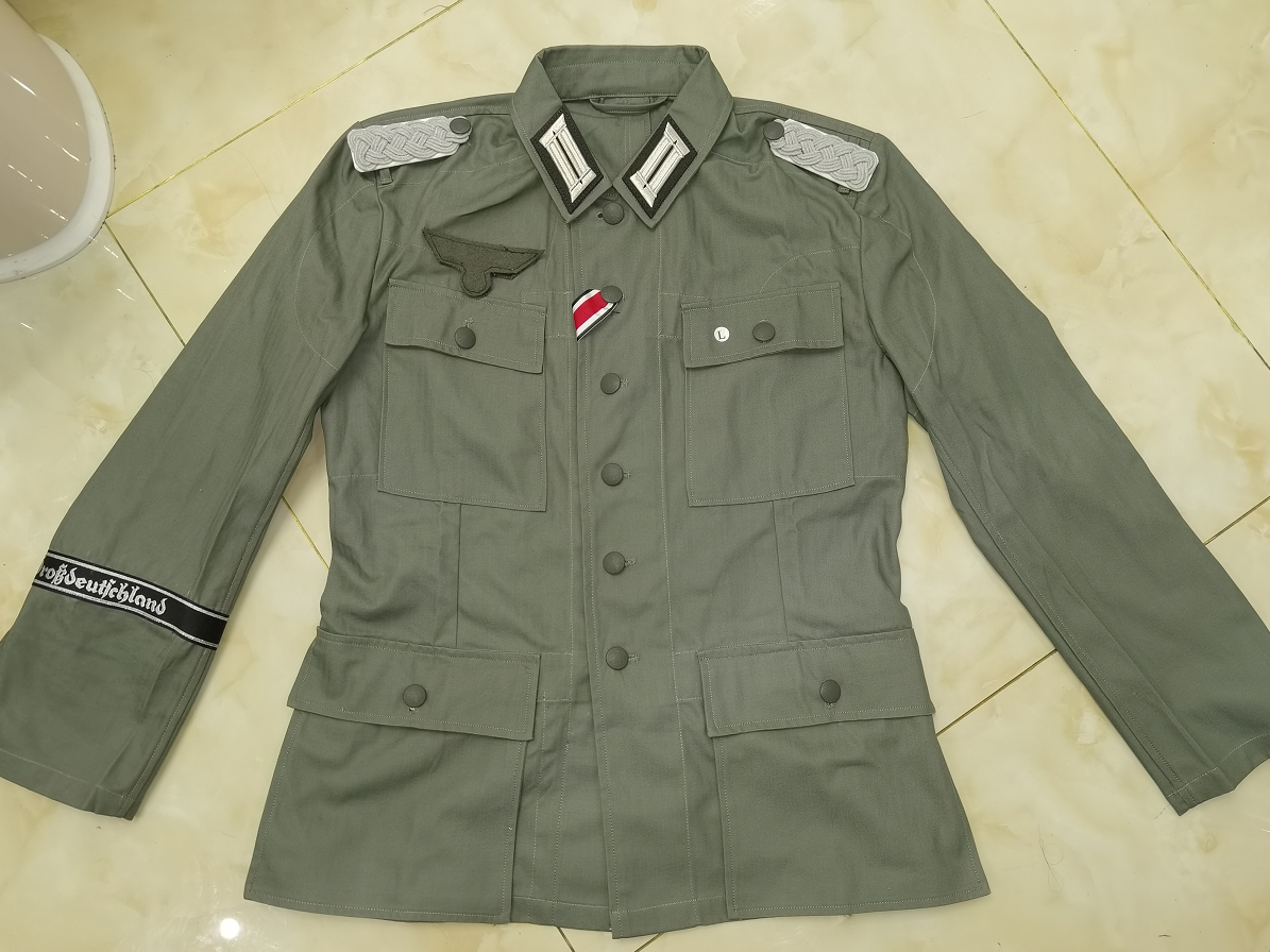 德军国防军少校hbt 43人字纹棉布料原野灰野战服上衣夹克