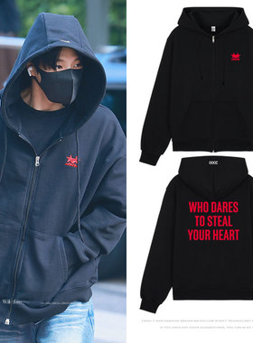 NCT JNJM演唱会李帝努罗渽民同款拉链连帽字母印花薄款加绒秋冬装