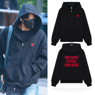 NCT JNJM演唱会李帝努罗渽民同款拉链连帽字母印花薄款加绒秋冬装