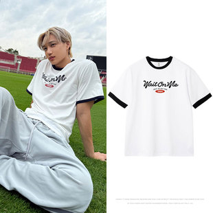 exo金钟仁KAI演唱会周边同款短袖T恤拼色撞边纯棉宽松夏季打底衫