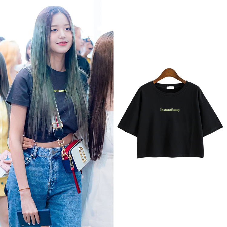 izone张元英街同款露脐短袖印花