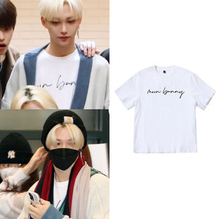 straykids菲利克斯李龙馥同款短袖T恤宽松落肩纯棉印花夏季上衣服