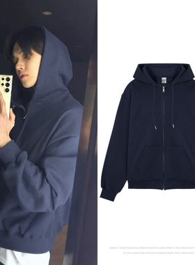 TXT崔然竣YEONJUN穿搭同款卫衣服纯色基础课宽松拉链开衫外套秋冬