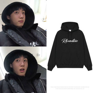防弹少年团JUNGKOOK田柾国同款卫衣服宽松印花薄款加绒套头连帽衫