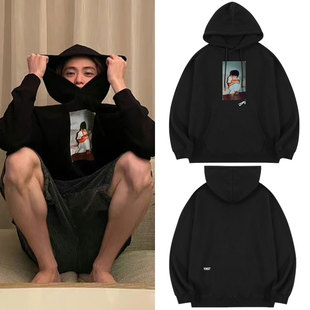 NCT127郑在玹同款卫衣服宽松套头照片印花加绒薄秋冬外穿连帽衫